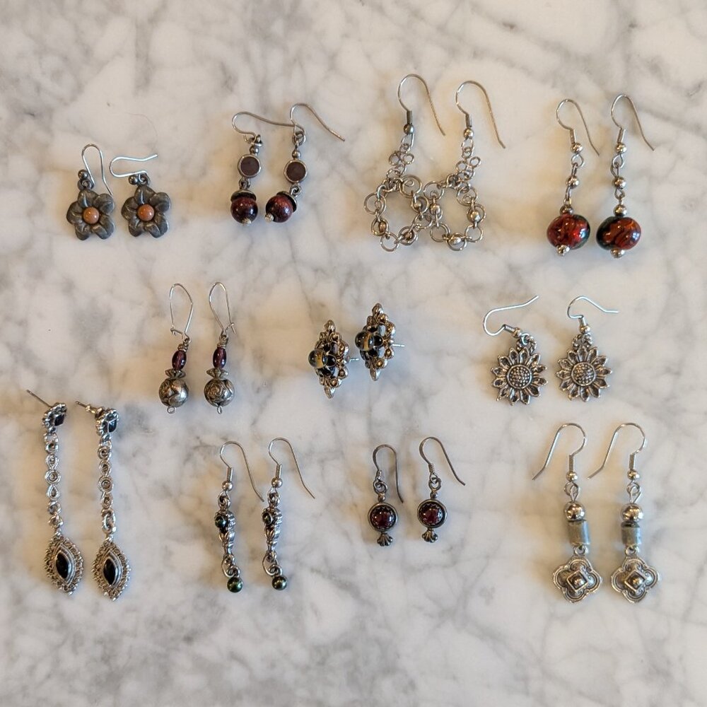 Vintage 90's Silver Earrings / Lot of 12